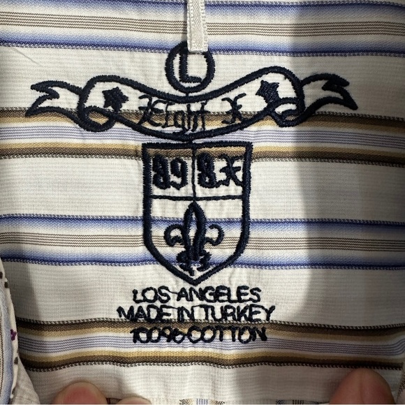 Men's dress shirt sz Lg by Eight, cotton, stripe, floral contrast, office, fall - Picture 7 of 10